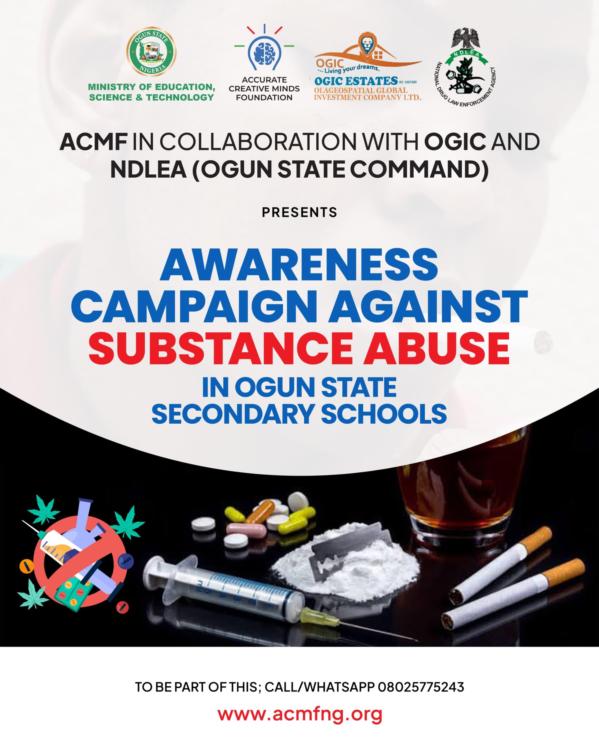 AMCF in collaboration with OGIC and NDLEA Awareness campaign against Substance Abuse in Ogun State secondary schools.